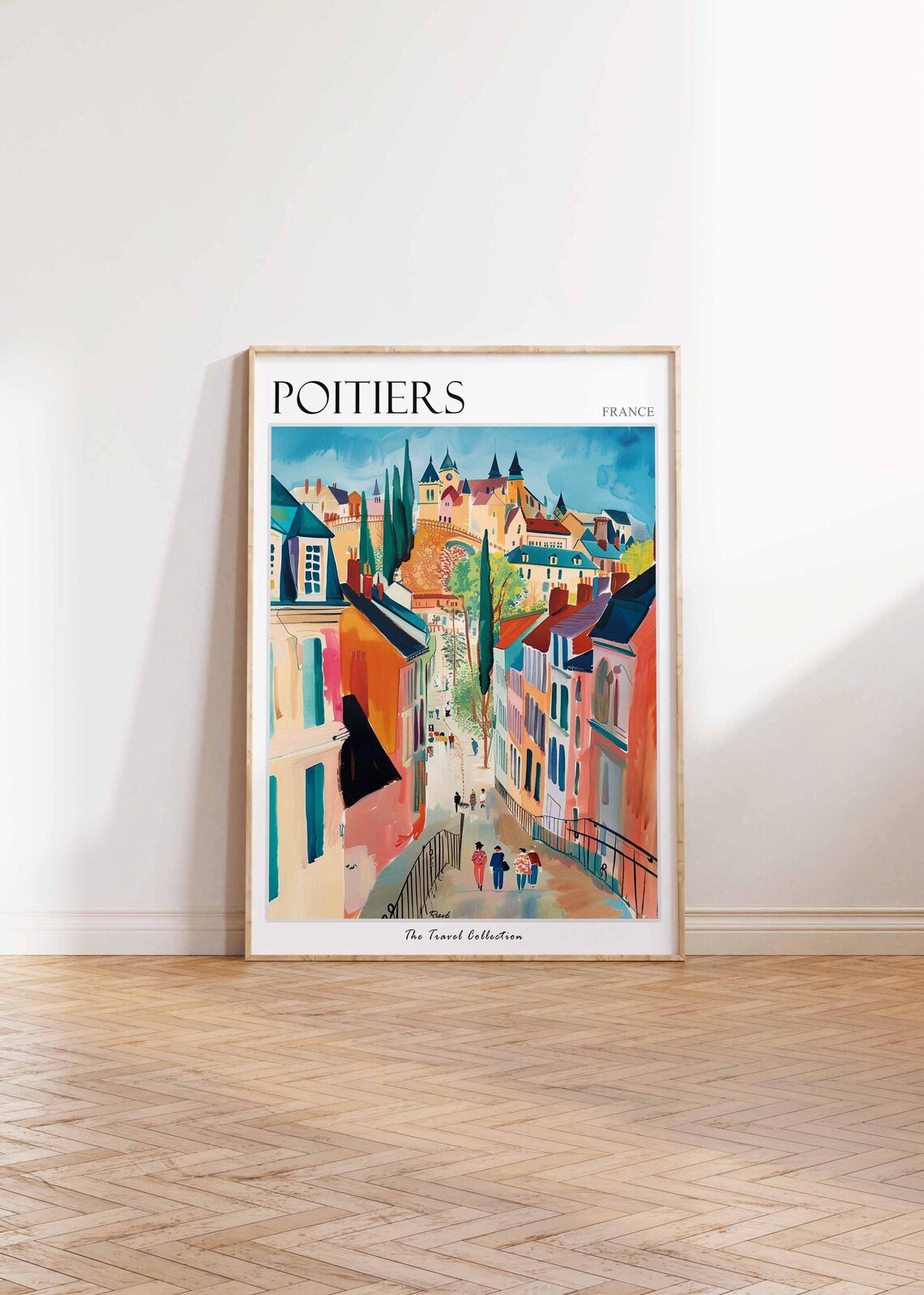 Poitiers France Colorful Steep Old Street Hilltop Church Poster - Image 2