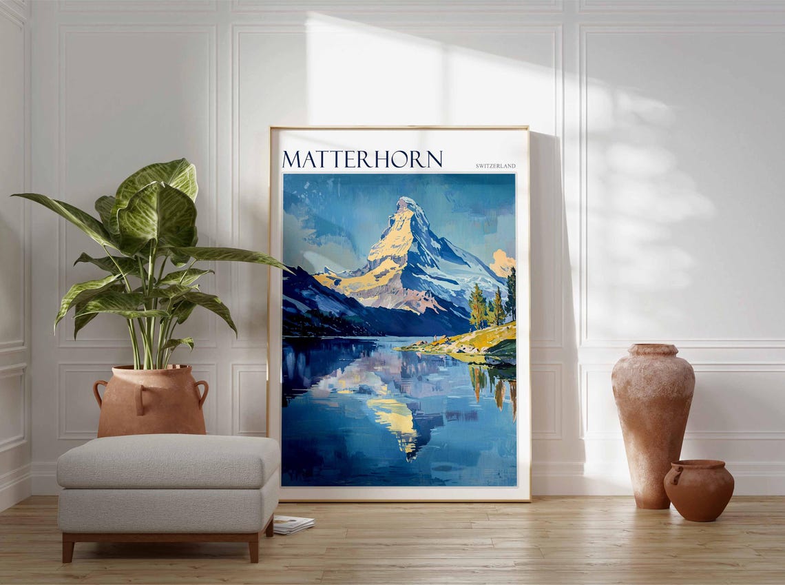 Matterhorn Switzerland Golden Hour Peak Lake Reflection Art Poster - Image 3