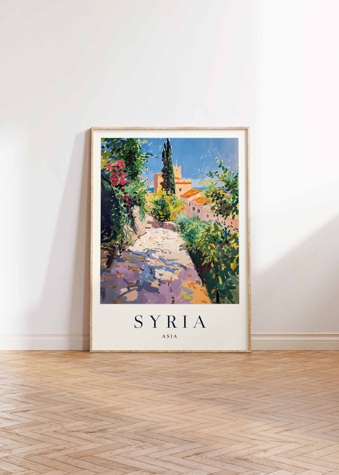 Syria Garden Path Cypress Hilltop Village Red Flowers Asia Poster - Image 2