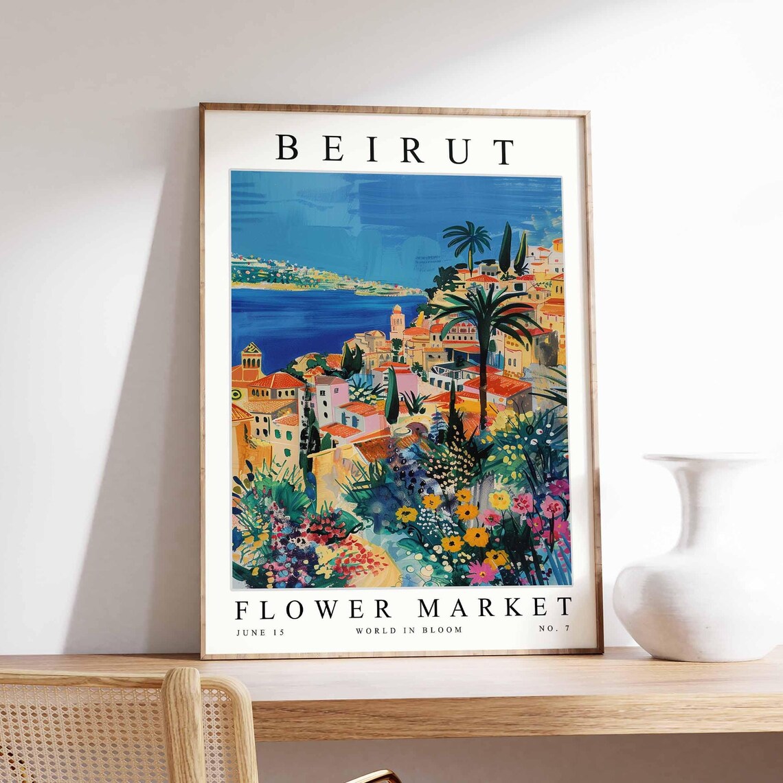 Beirut Flower Market Terracotta Rooftop Coast Painting Poster No 7 Art