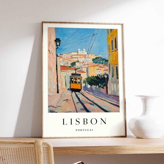 Lisbon Yellow Tram Number 28 Steep Street Castle View Poster