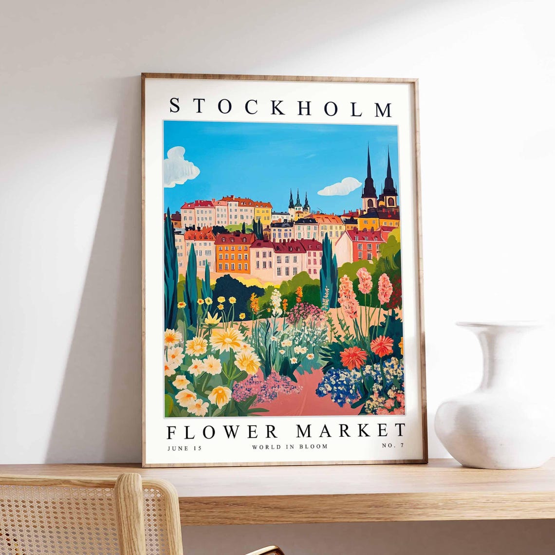 Stockholm Flower Market Scenic Old Town Daisy Meadow Art Poster