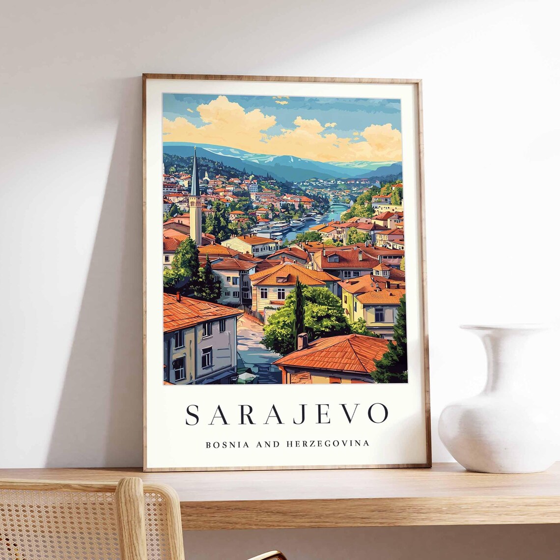 Sarajevo Bosnia And Herzegovina Aerial Old Town River View Poster
