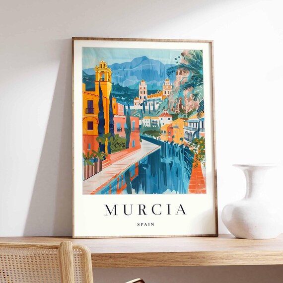 Murcia Spain Travel Art Cathedral Mountains Bell Towers Canal Print