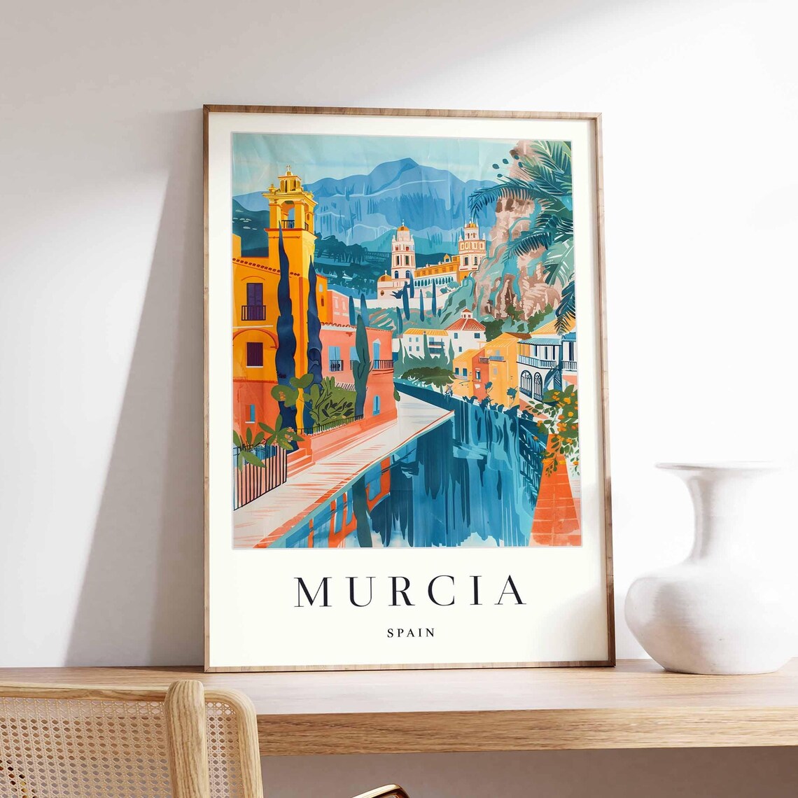 Murcia Spain Travel Art Cathedral Mountains Bell Towers Canal Print