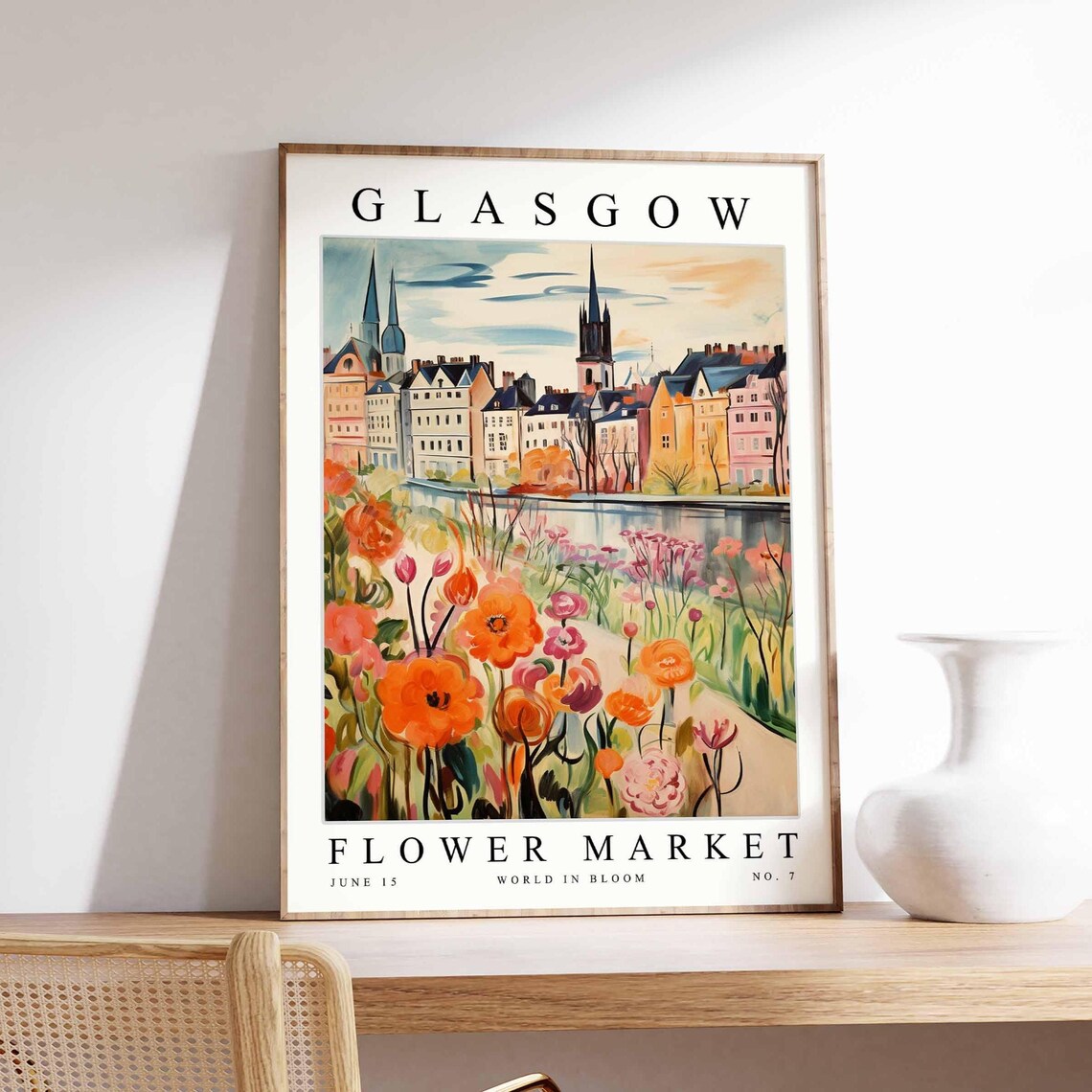Glasgow Flower Market Scotland Riverside City Orange Poppy Art Poster