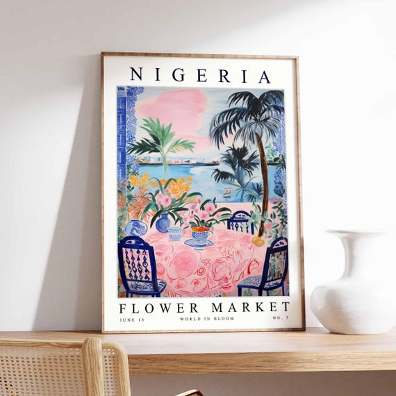 Nigeria Flower Market Poster Print Nigerian Floral Wall Art Decor Botanical West Africa Travel