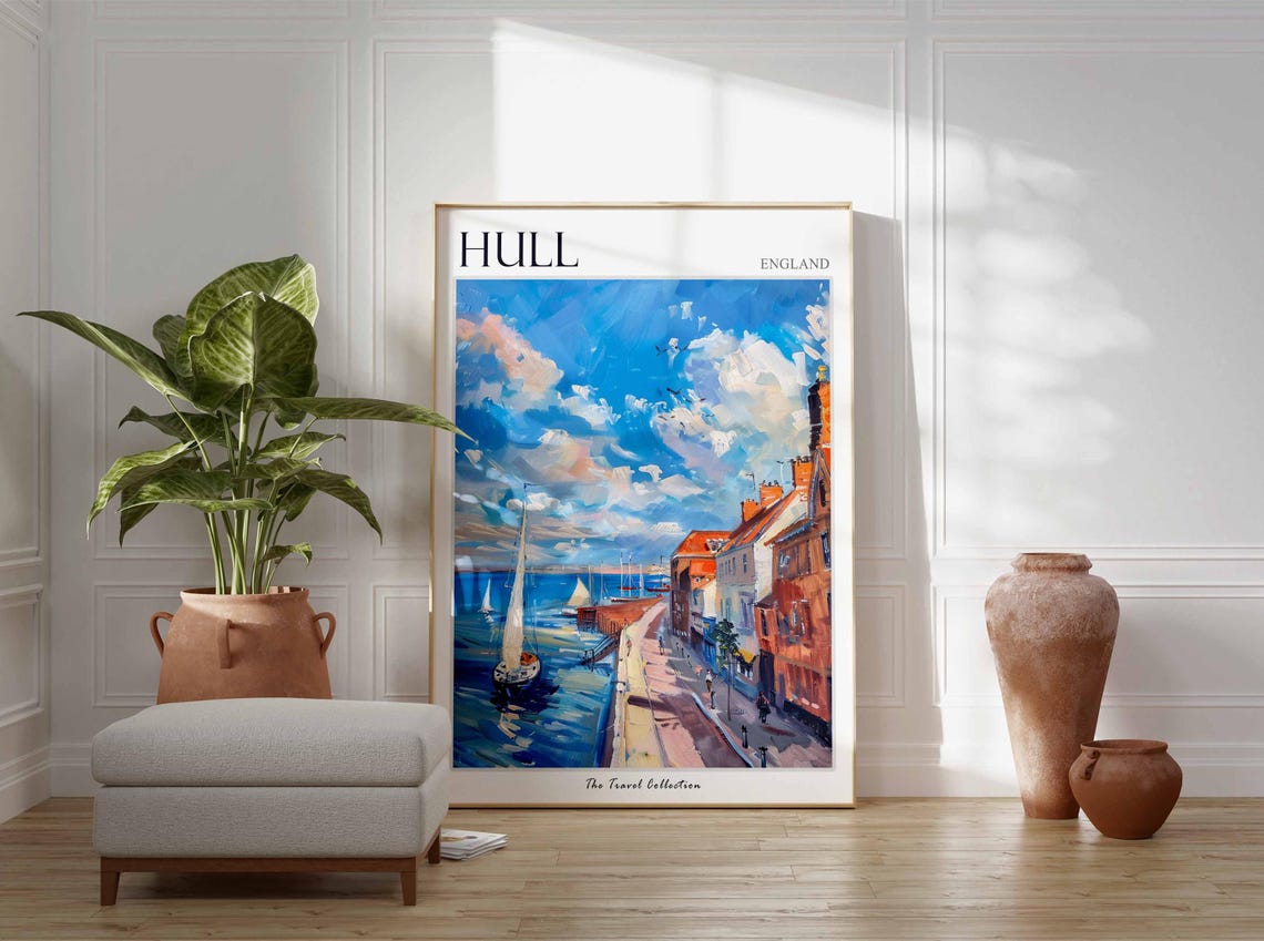 Hull England Historic Quay Sailboats Brick Buildings Travel Poster - Image 2