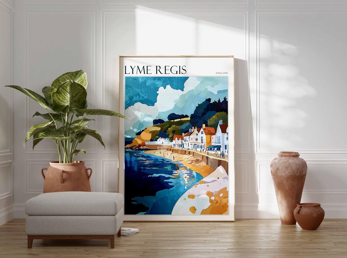 Lyme Regis England Coastal Road Cliffs Waves Houses Art Poster - Image 3