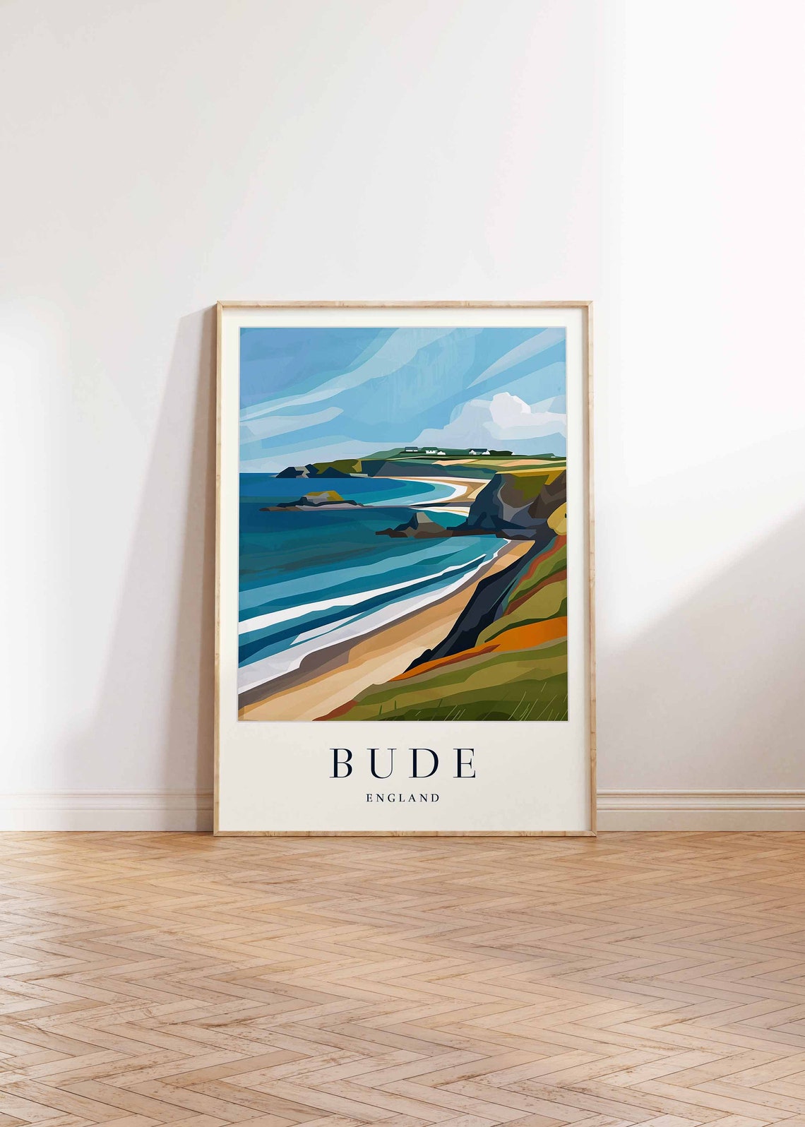 Bude England Dramatic Headland Coastline Vintage Travel Poster - Image 2