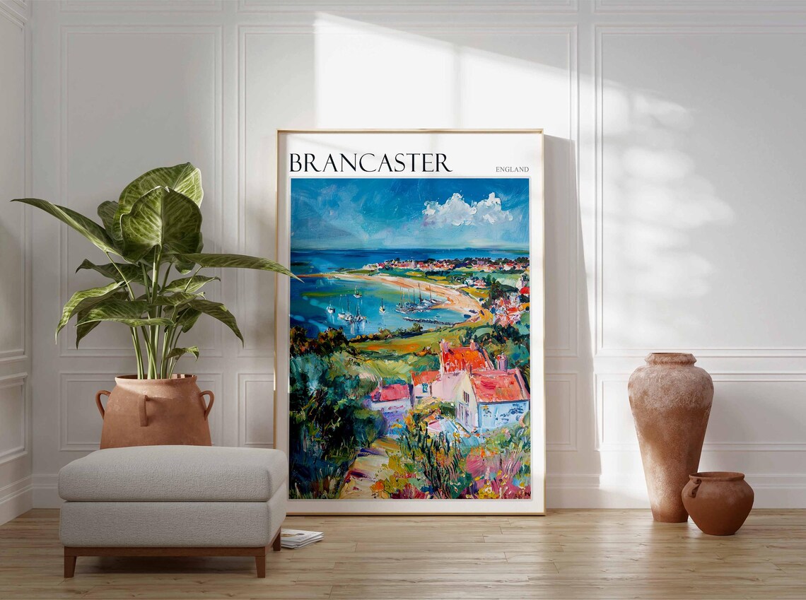 Brancaster England Hillside Bay View With Sailboats and Cottages Poster - Image 3