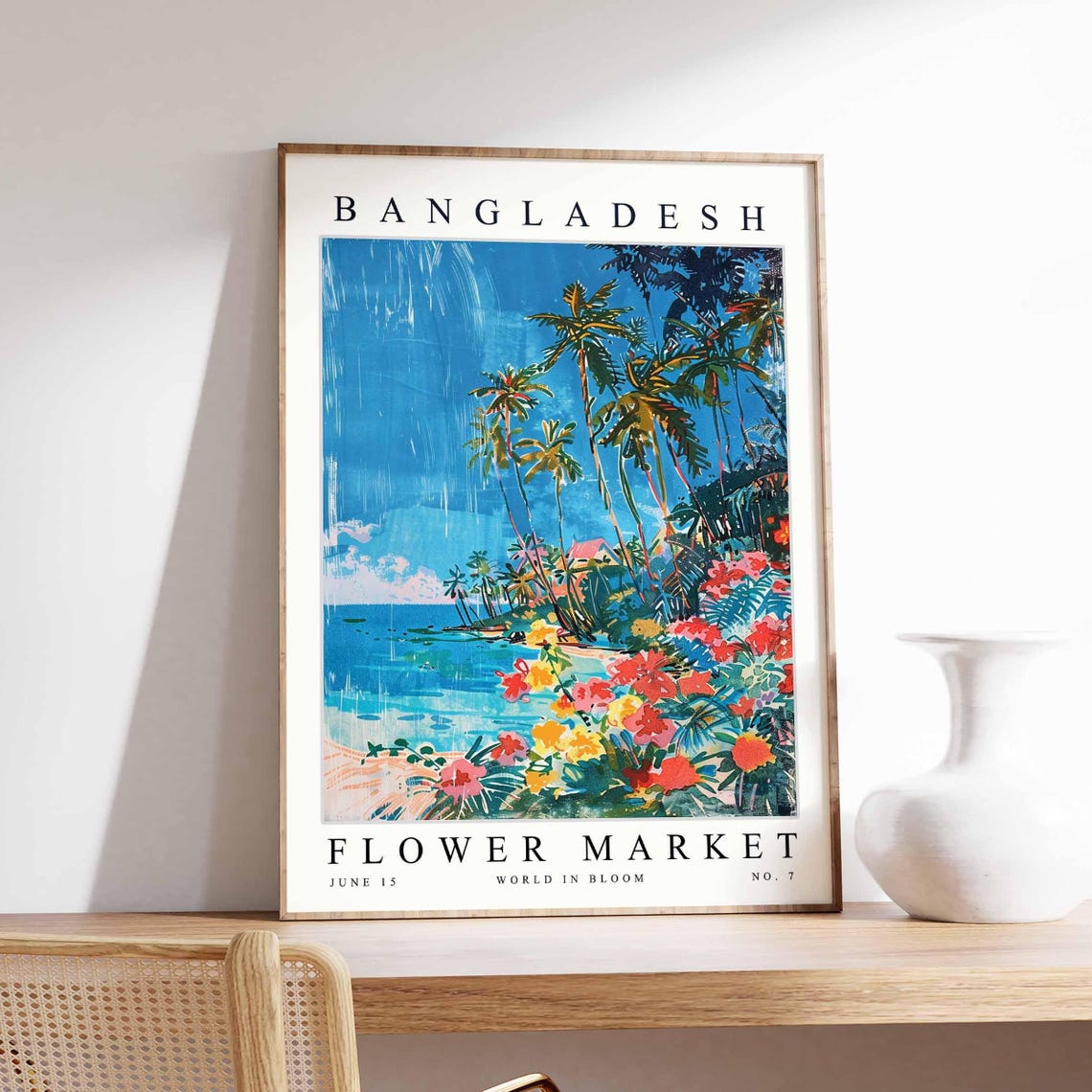 Bangladesh Tropical Beach Palms Sea Red Bloom Flower Garden Poster
