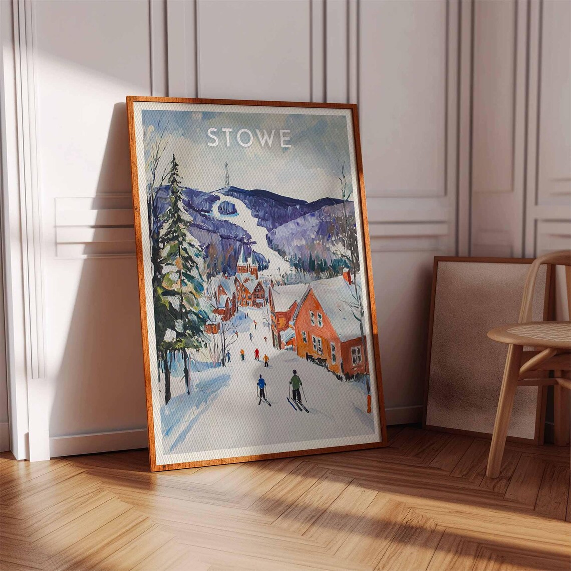 Stowe Village Ski Street with Church Steeple and Trails Poster - Image 3