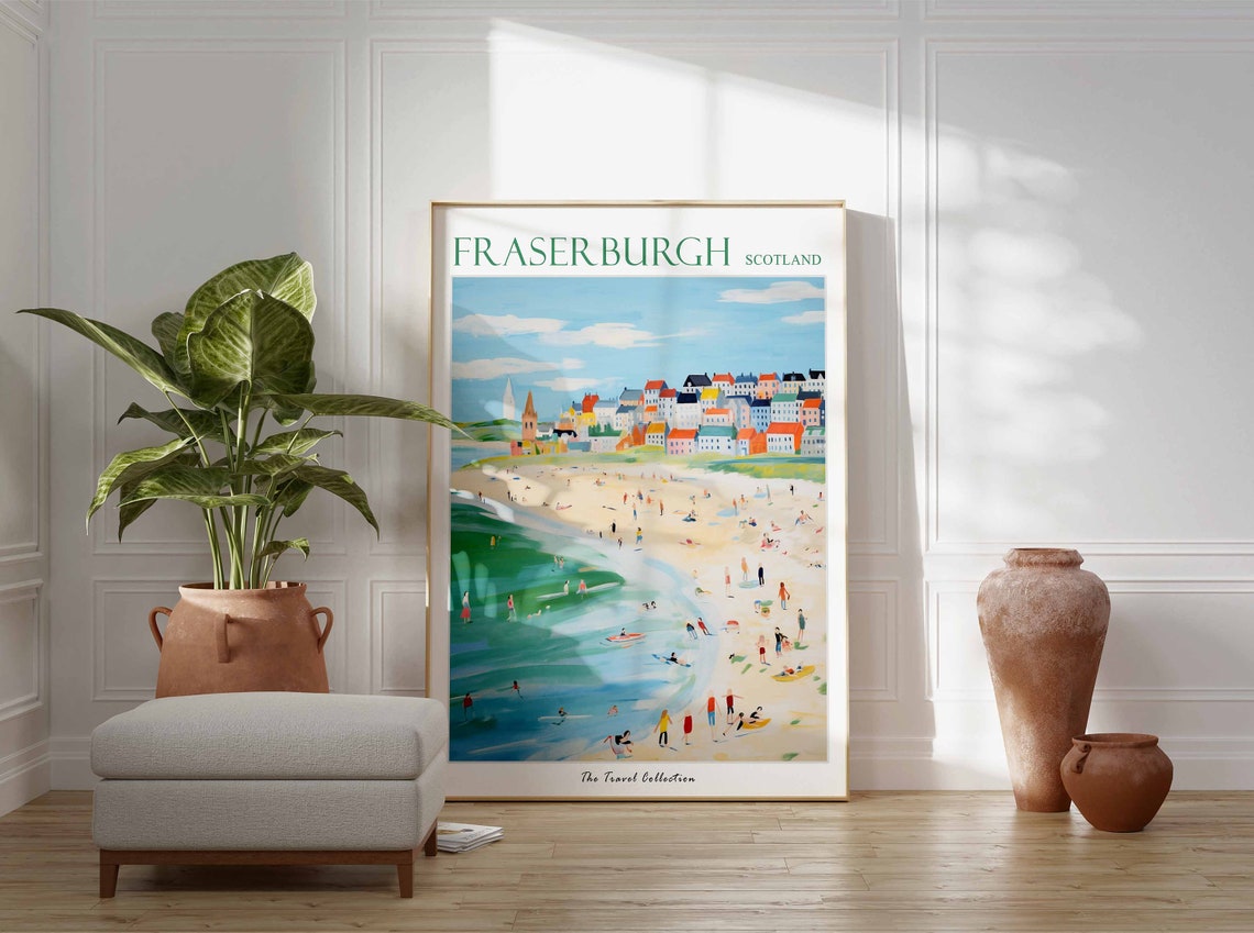 Fraserburgh Scotland Green Beach Town Scene Vintage Travel Poster - Image 3