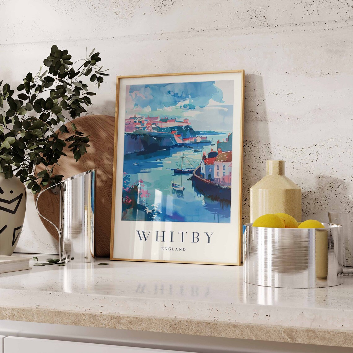Whitby England Harbor Sailboat Watercolor Seascape Art Poster - Image 3