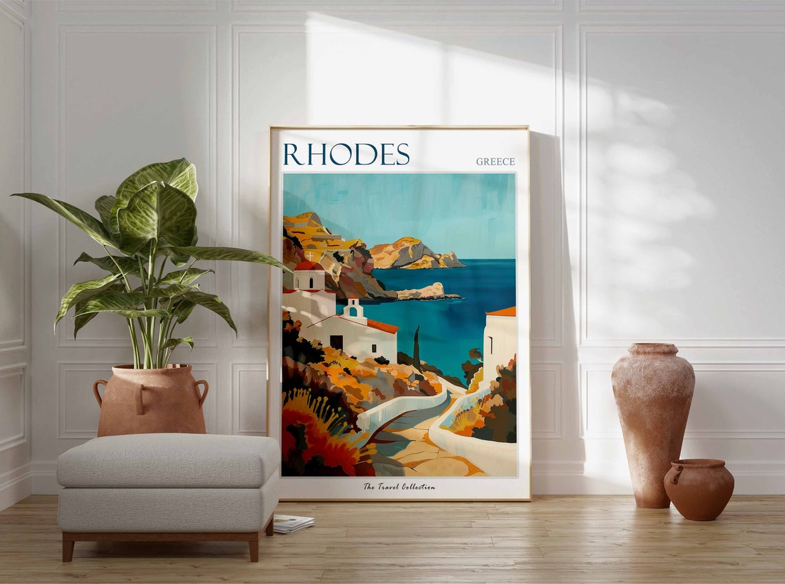 Rhodes Poster Rhodes Travel Print Greek Travel Poster Greek Decor Tropical Decor Rhodes Print Rhodes Gift Greece Travel Poster - Image 3