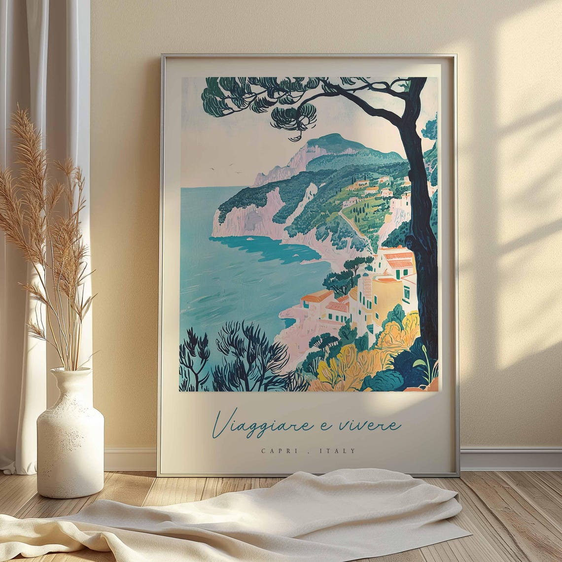 Capri Italy Viaggiare e Vivere Stylized Pine Tree Coastal Art Poster - Image 2