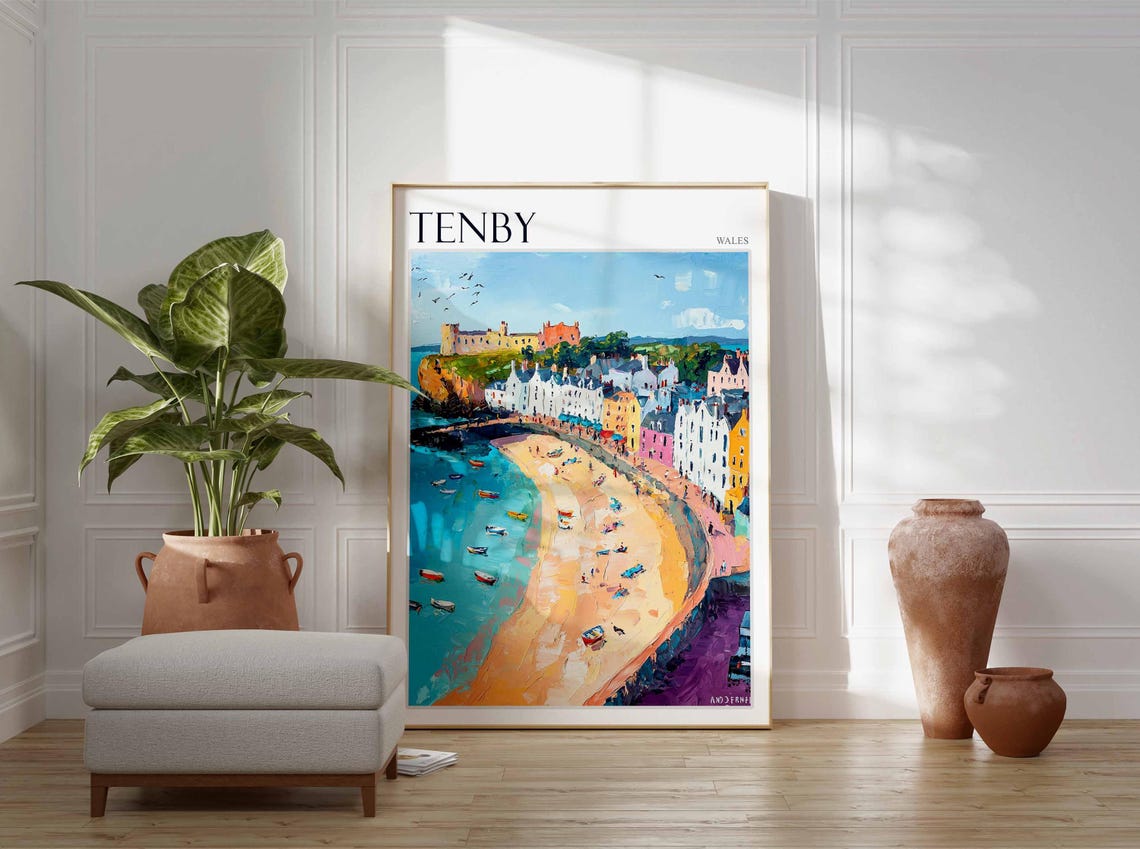 Tenby Poster Wales Poster Uk Travel Poster Coastal Wall Art Uk Home Decor Welsh Travel Decor Tenby Travel Print Wales Travel Print - Image 2
