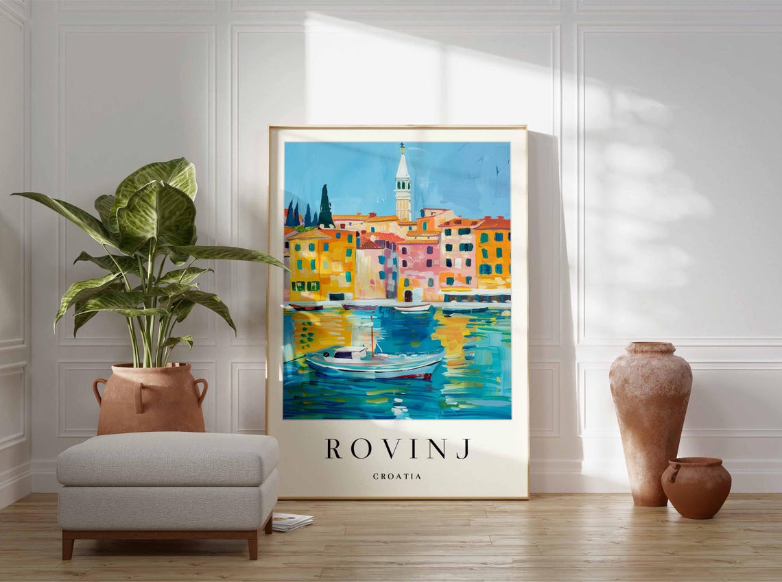 Rovinj Croatia Sailboat on Turquoise Waterfront Harbor Town Poster - Image 4