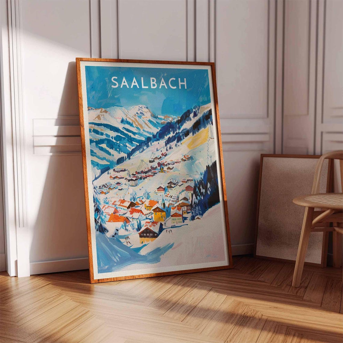 Saalbach Austria Vibrant Graphic Ski Village Panorama Poster - Image 3
