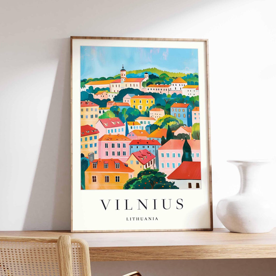 Vilnius Lithuania Colorful Rooftops Historic Old Town Travel Poster