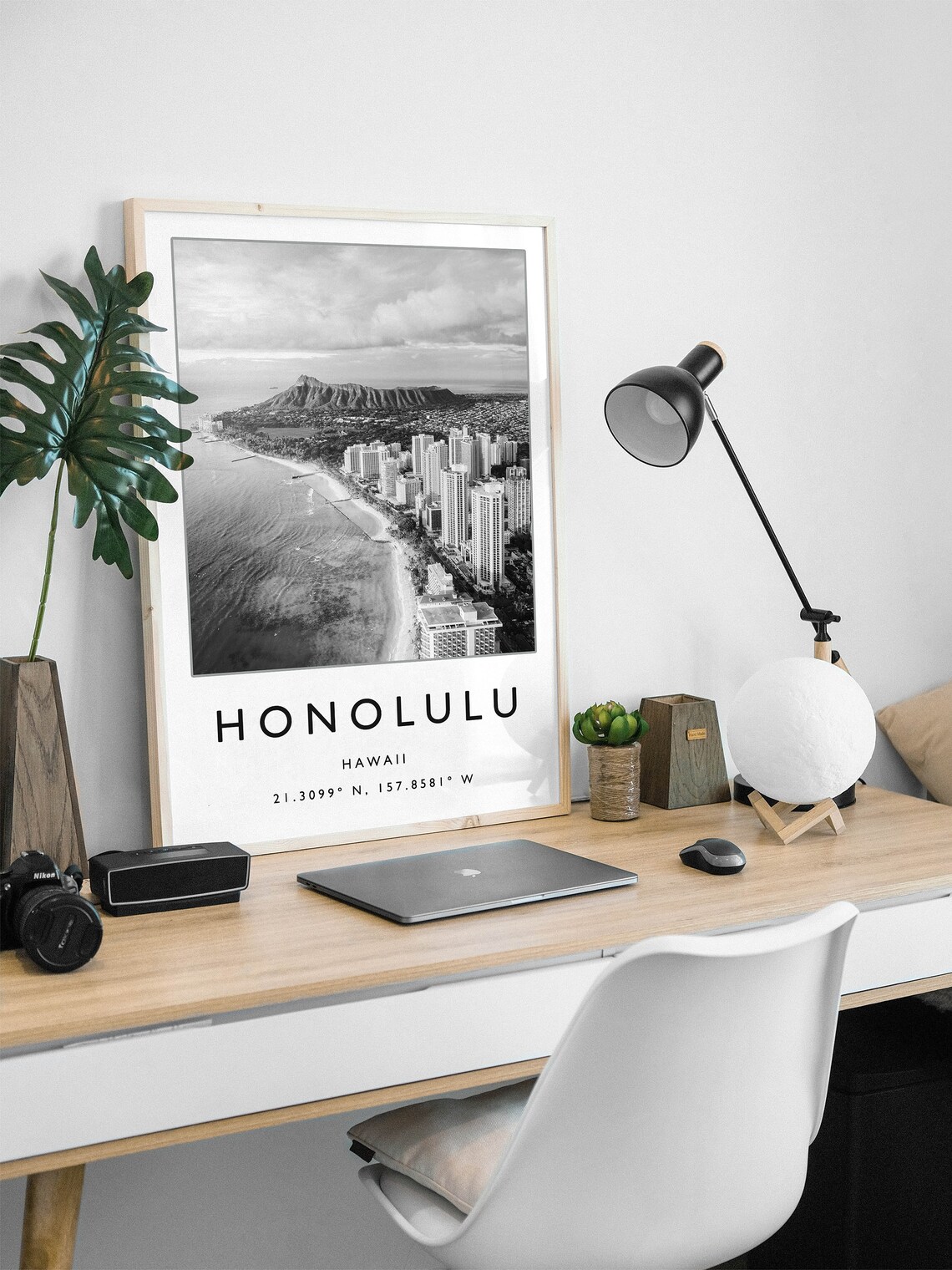 Honolulu Black And White Travel Poster Art Print - Image 2