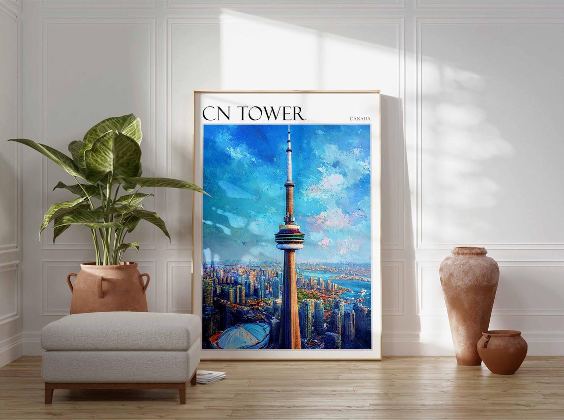 CN Tower Canada Toronto Skyline Aerial City Painting Travel Poster Art - Image 2