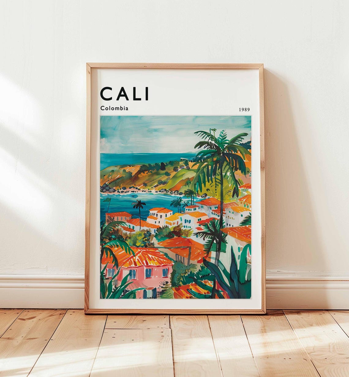 Cali Colombia 1989 Coastal Red Roof Town Tropical Hills Poster