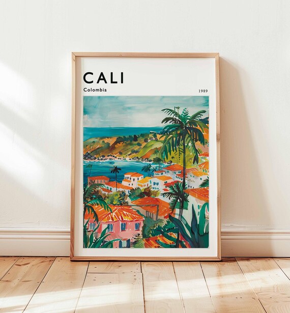 Cali Colombia 1989 Coastal Red Roof Town Tropical Hills Poster