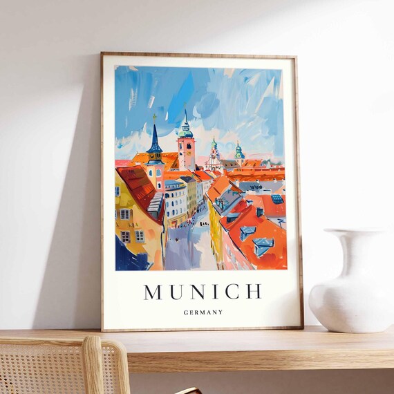 Munich Germany Street Church Towers Red Roofs City View Poster
