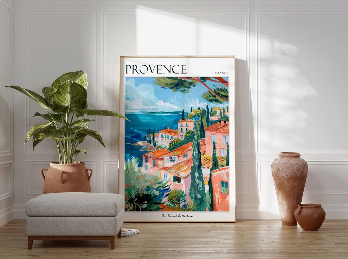Provence Coastal Village Cypress Trees Blue Sea France Poster - Image 3