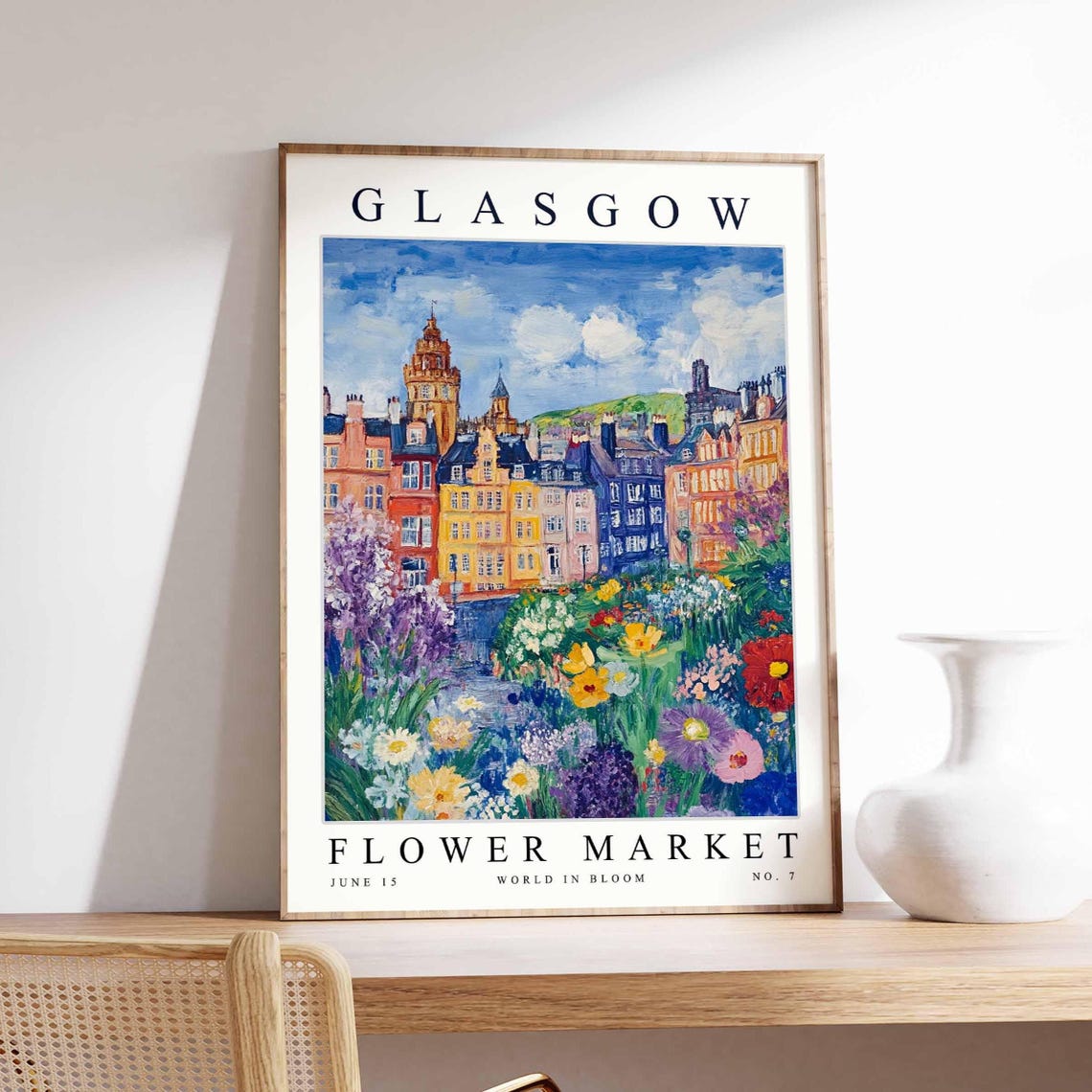 Glasgow Flower Market City Terrace Clock Tower Wildflower Art Poster