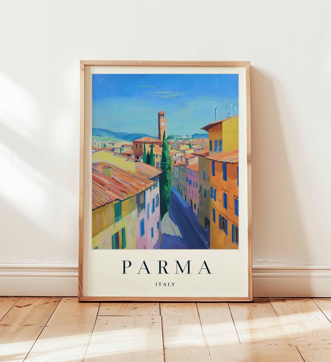 Parma Italy Terracotta Roofs and Cypress Trees Street View Poster