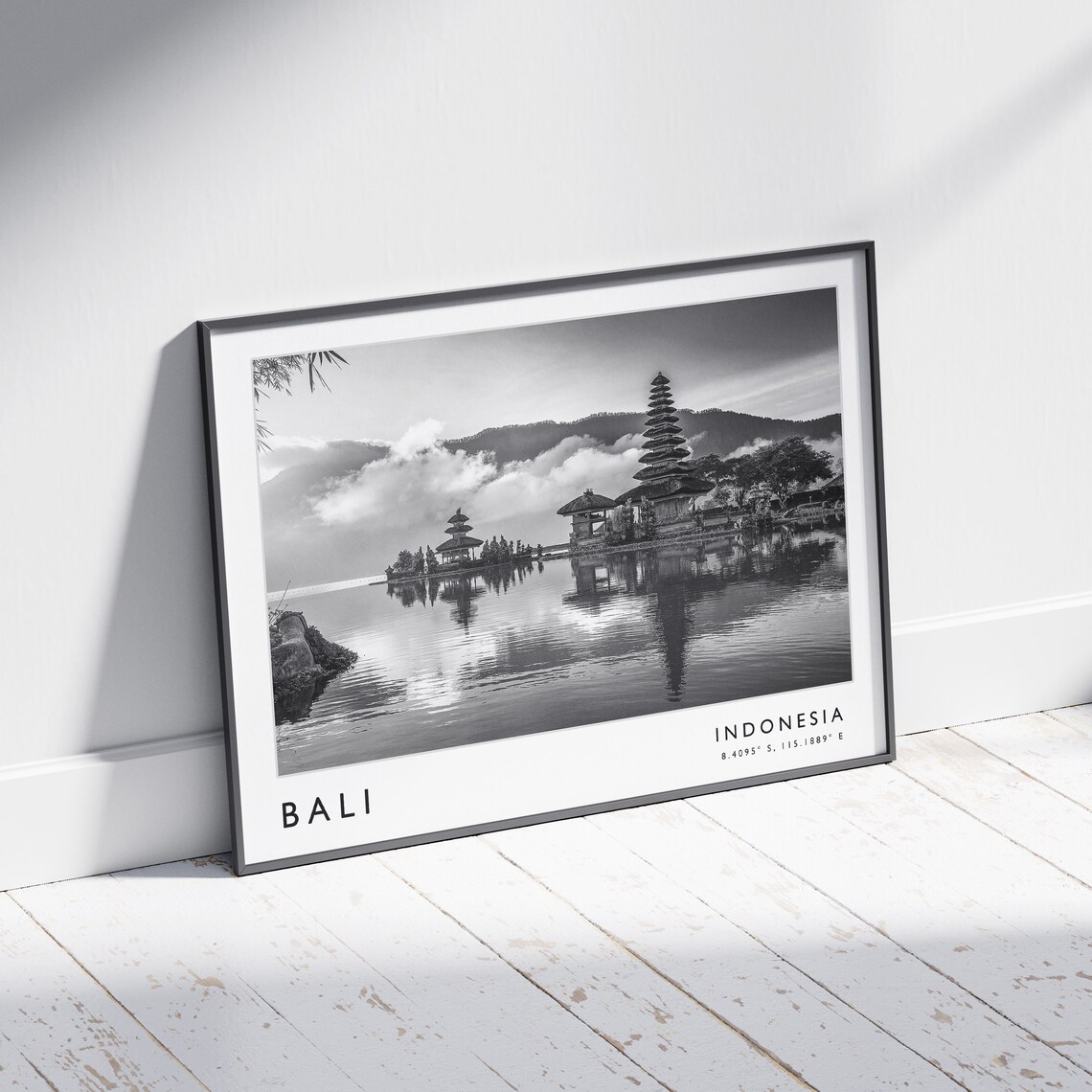 Bali Indonesia Misty Lake Temple Black And White Photo Poster - Image 2