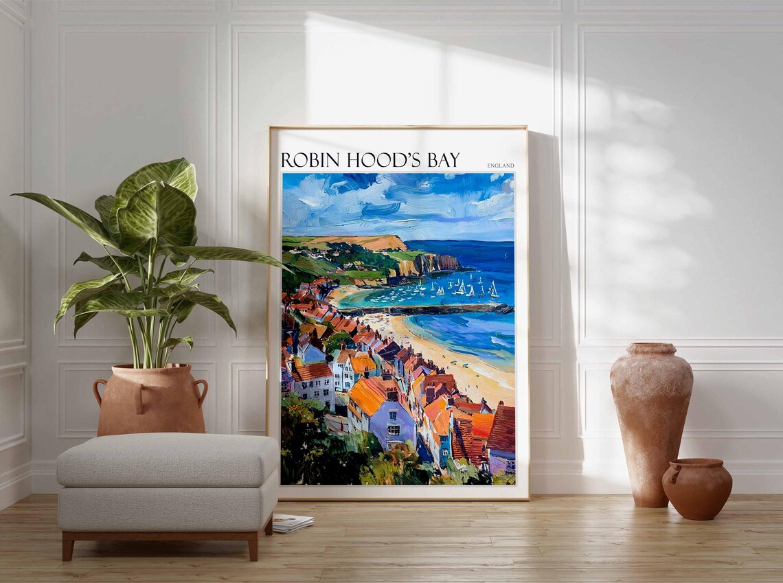 Robin Hoods Bay England Seaside Village Beach Travel Art Poster - Image 3