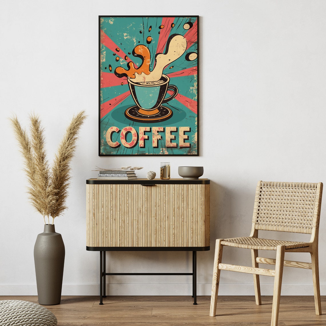 Vintage Coffee Splash Pop Art with Bold Retro Lettering Poster - Image 2