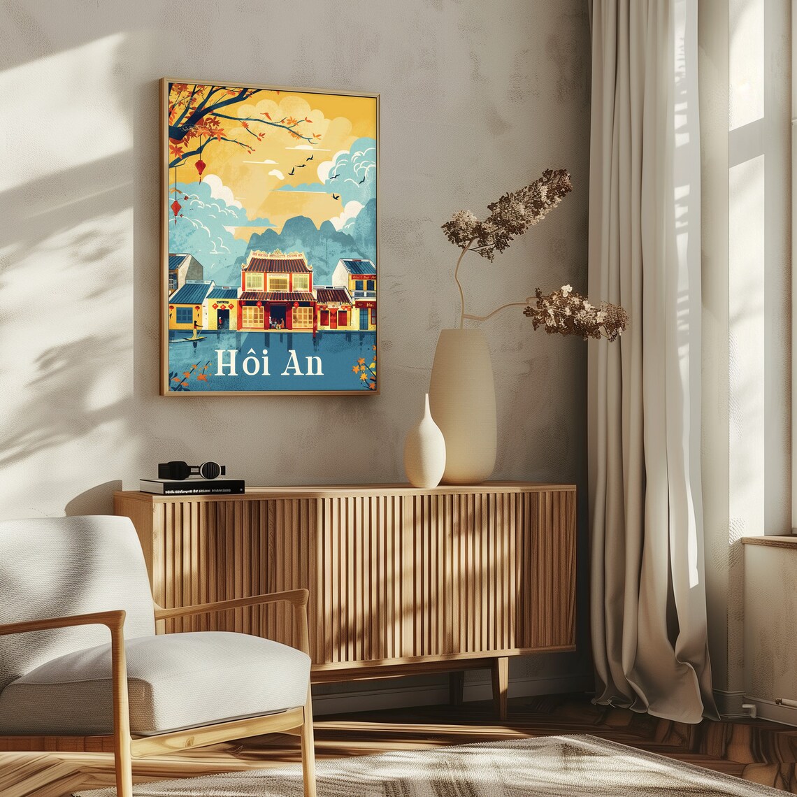 Hoi An Vietnam Old Town Riverside Sunny Day Vintage Travel Poster - Image 5