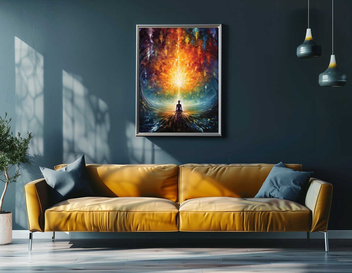 Meditating Silhouette Cosmic Light Explosion Spiritual Energy Poster - Image 5