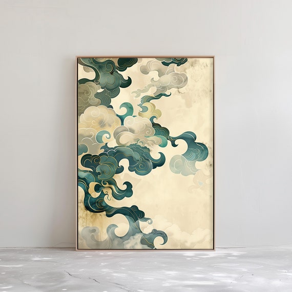 Vintage Cloud Japandi Wall Art Print Mist Wabi Sabi Print Modern Japanese Decor