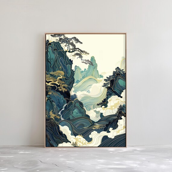 Mountain Landscape Japandi Wall Art Abstract Wabi Sabi Print Modern Japanese Decor