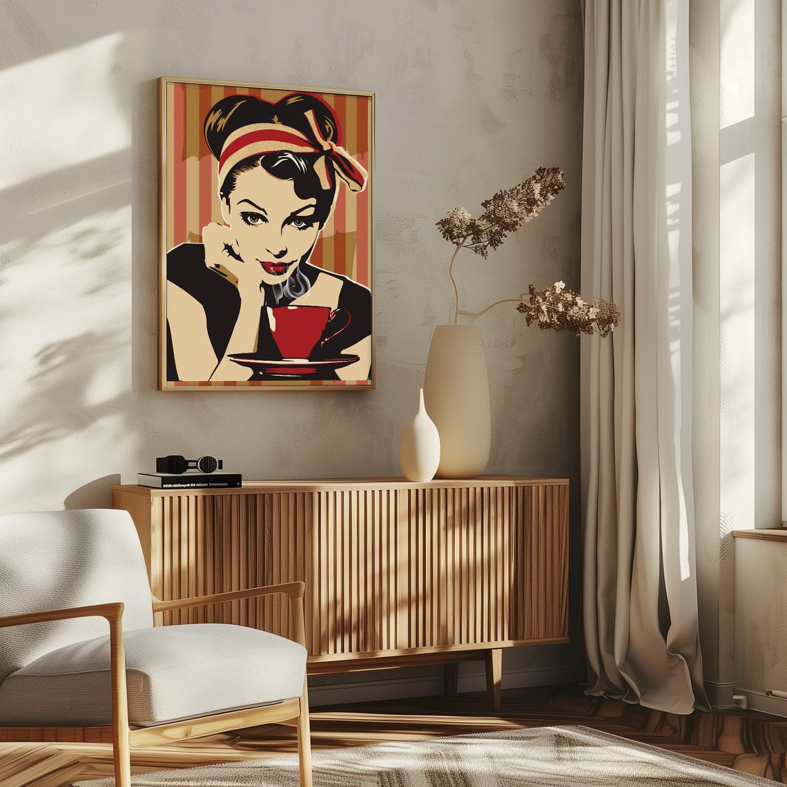 Retro Pin Up Woman with Steaming Red Coffee Cup Pop Art Poster - Image 4
