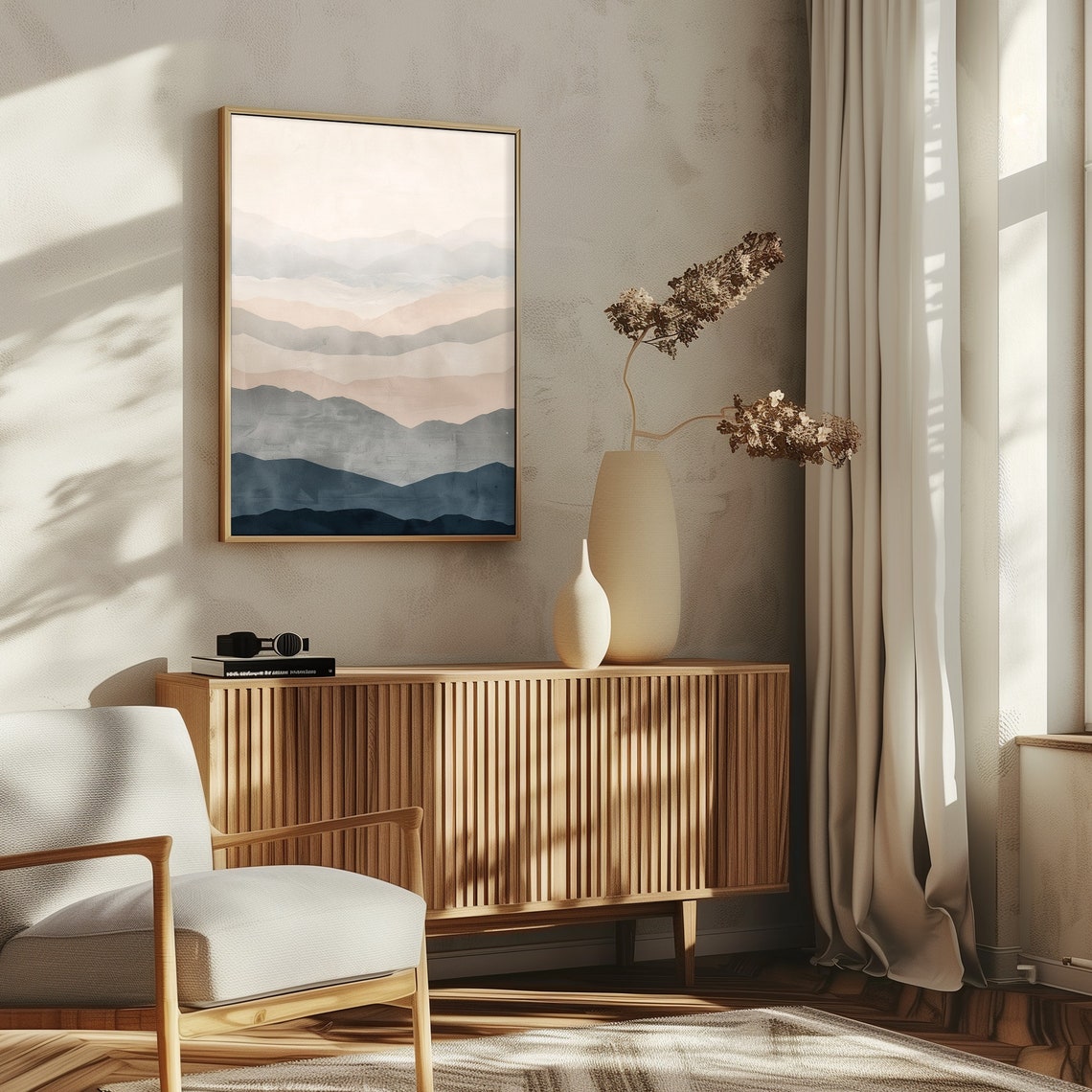 Neutral Layered Mountain Ombre Grey Beige Modern Abstract Poster - Image 2