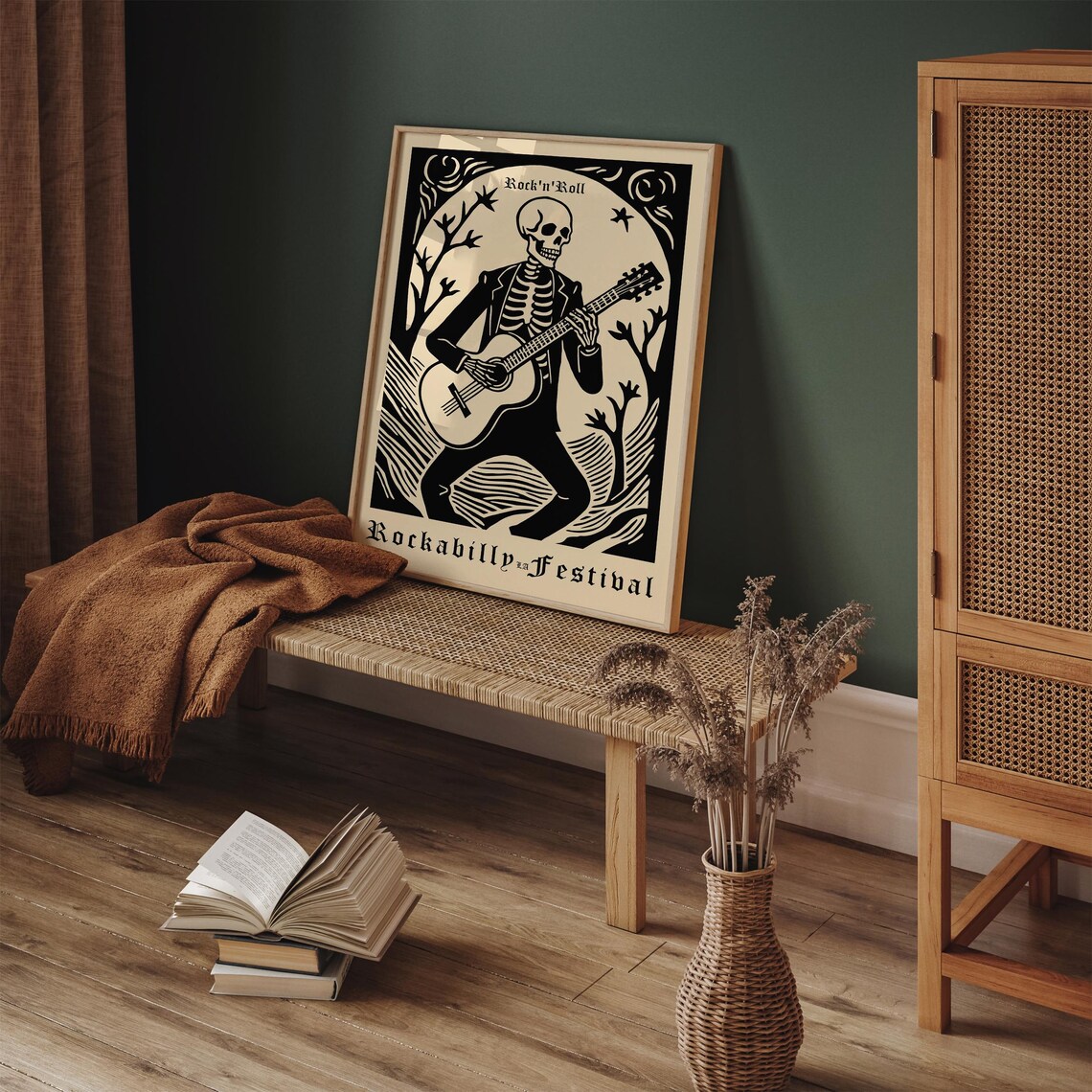 Rockabilly LA Festival Rock N Roll Skeleton Guitar Art Poster - Image 6