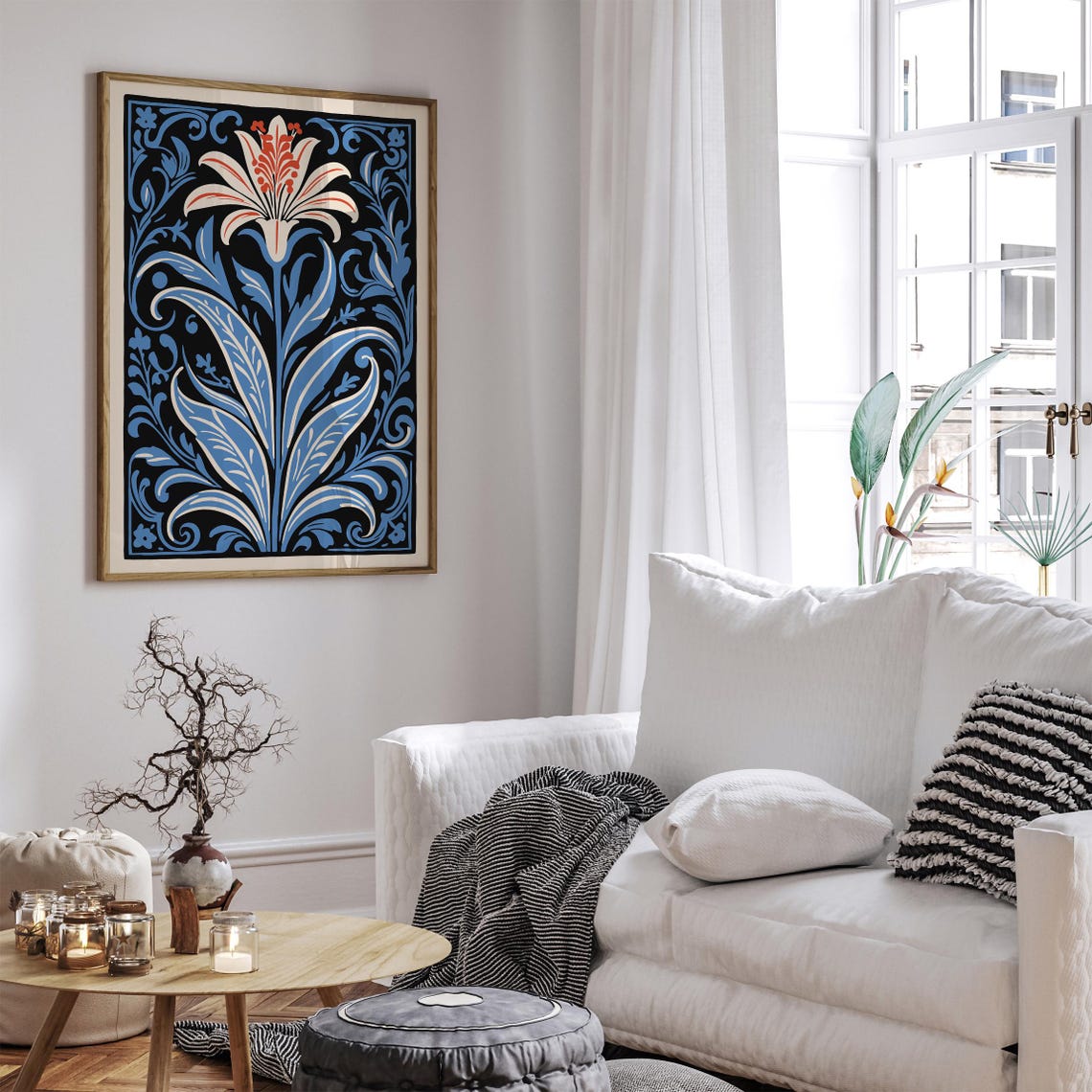 Blue Victorian Lily Black Art Nouveau Dramatic Botanical Art Poster - Image 6