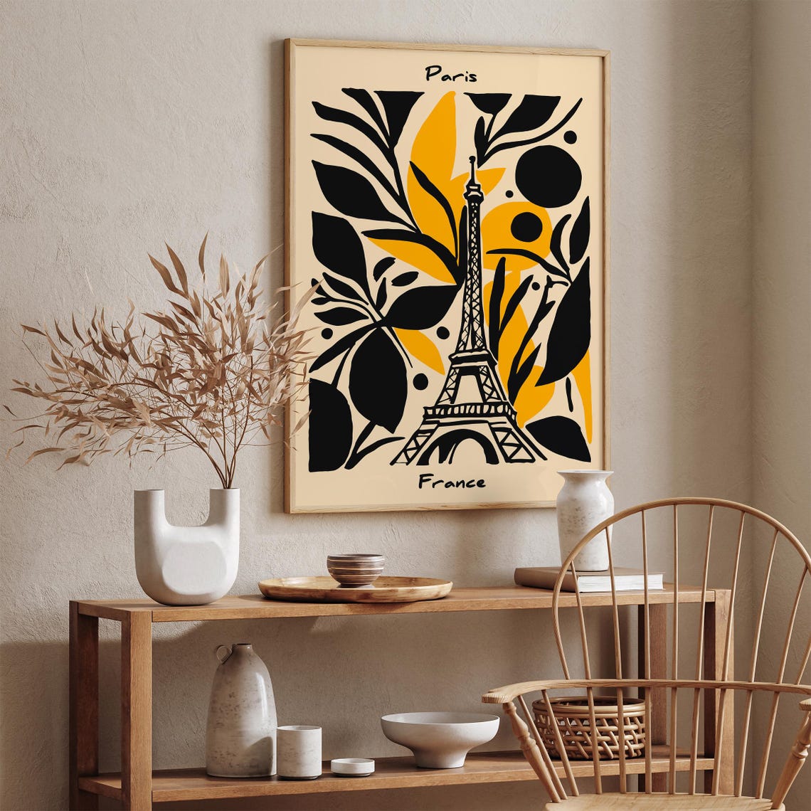 Paris Eiffel Tower Botanical Yellow Black France Travel Poster - Image 5