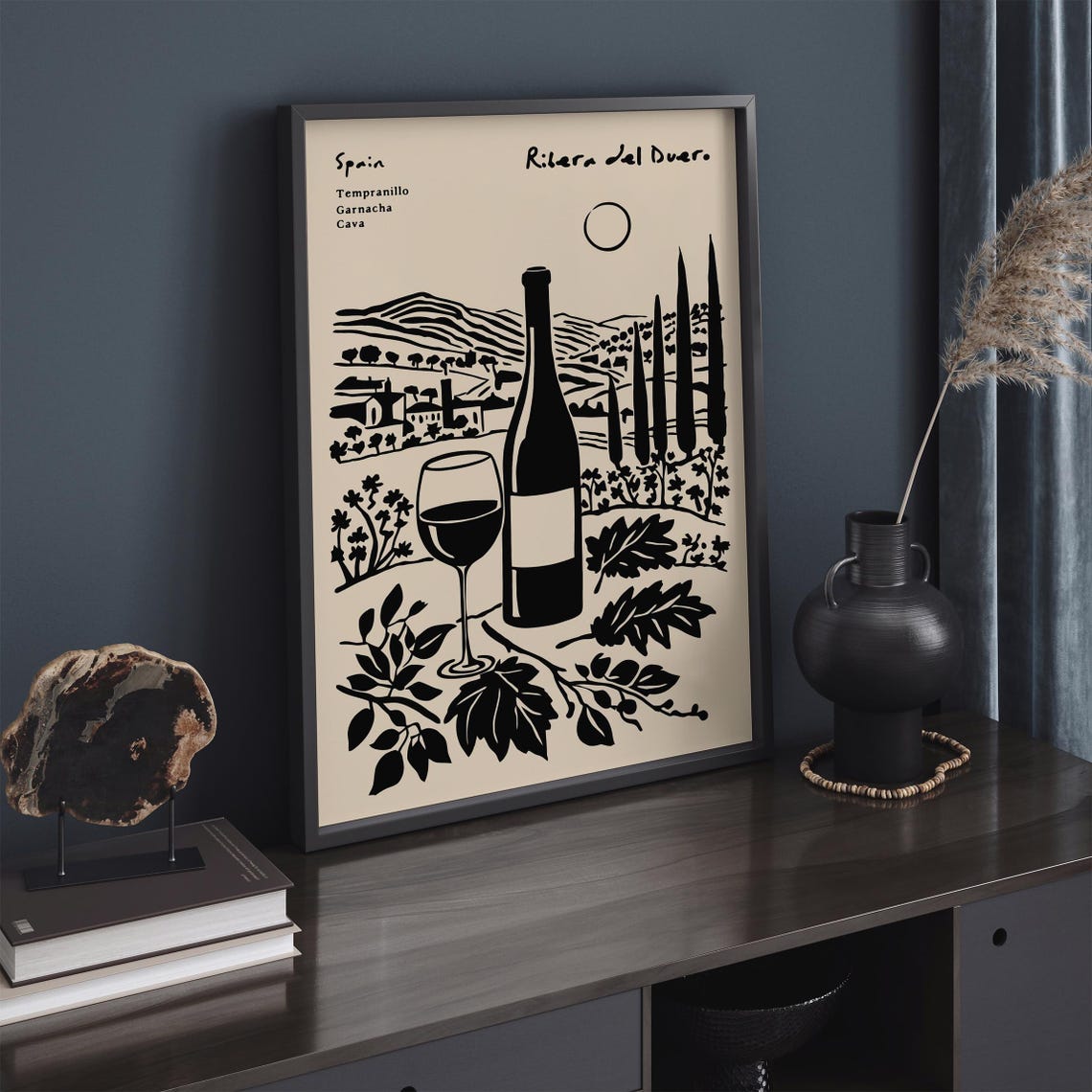 Ribera Del Duero Spain Wine Black Ink Bottle Glass Vineyard Poster - Image 4