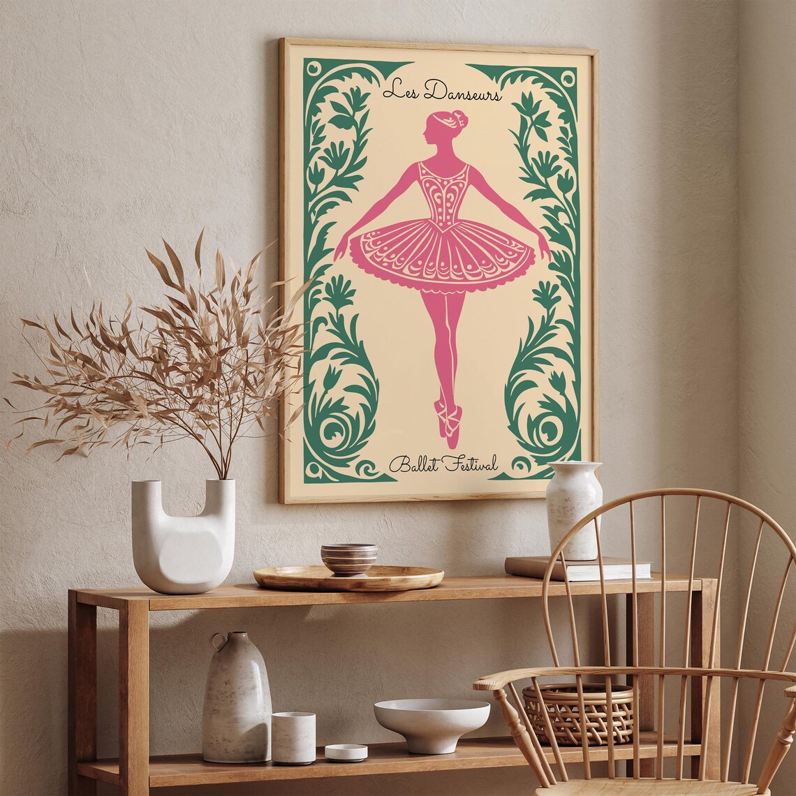 Les Danseurs Ballet Festival Pink Ballerina Green Border Poster - Image 2
