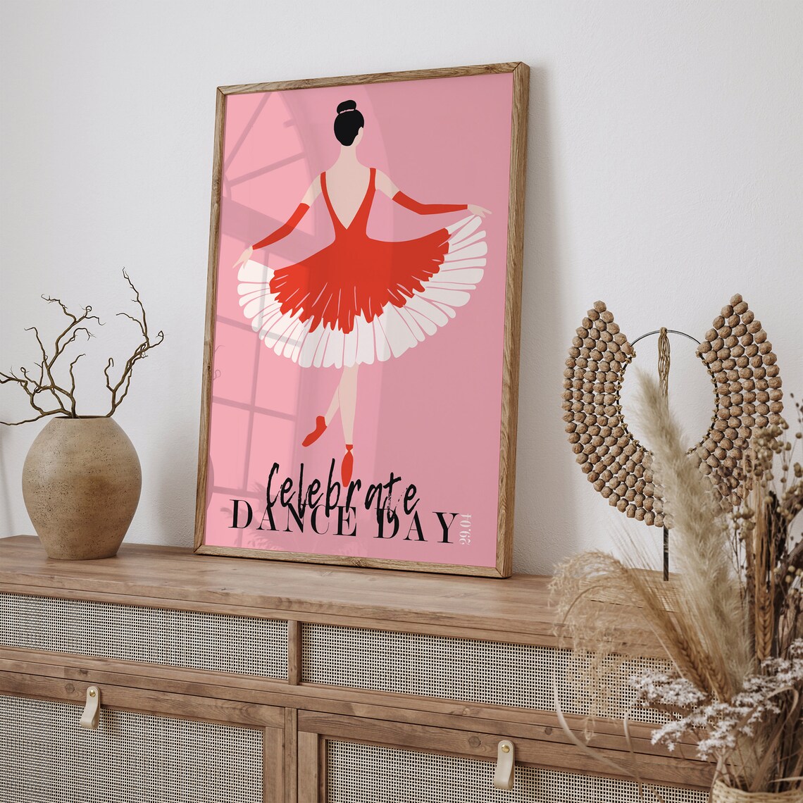Celebrate Dance Day Red Tutu Ballerina Illustration Pink Poster - Image 3