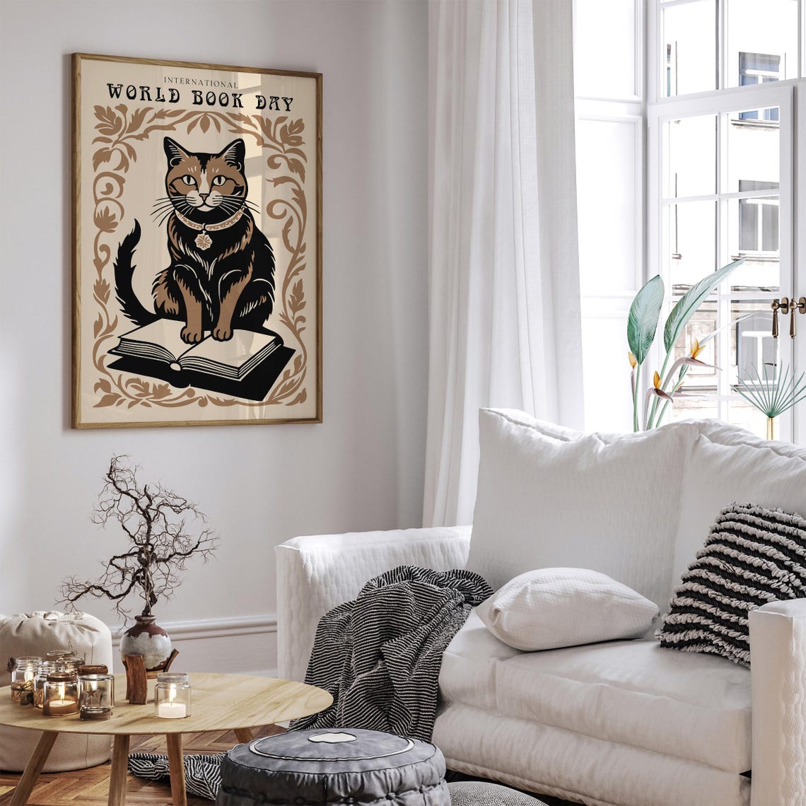 World Book Day Cat Sitting on Book Vintage Whimsical Art Poster - Image 5