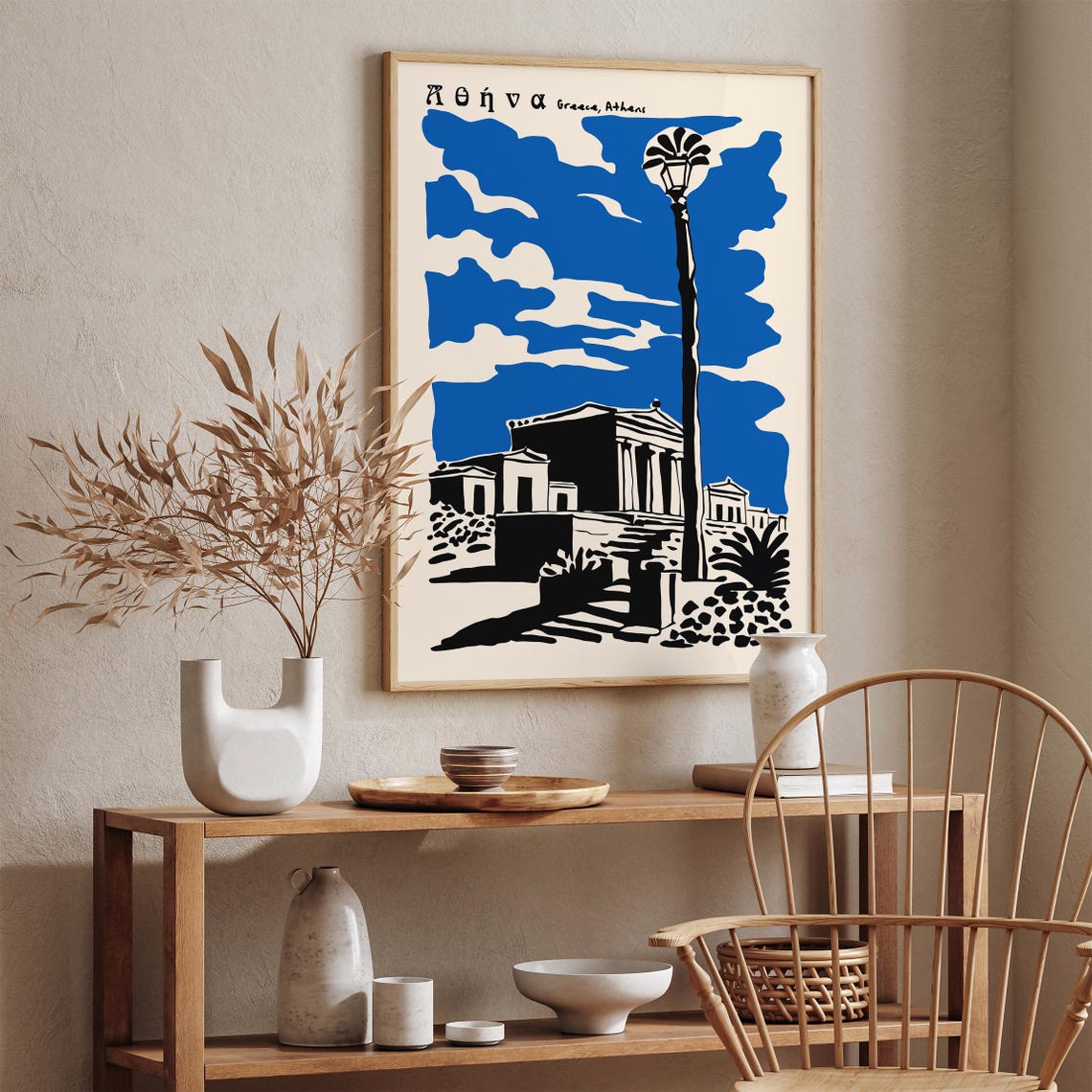 Athens Greece Acropolis Handdrawn Blue Sky Travel Art Poster - Image 6